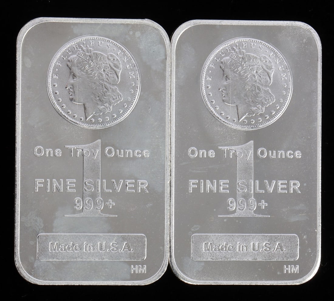 2 ONE TROY OUNCE .999 SILVER MORGAN BULLION BARS: .999 fine silver bars with Morgan design. Payment: Bidder accounts without an established purchase history must pay via Zelle, money order, cashier's check or wire transfer. Shipping: Affiliated Aucti