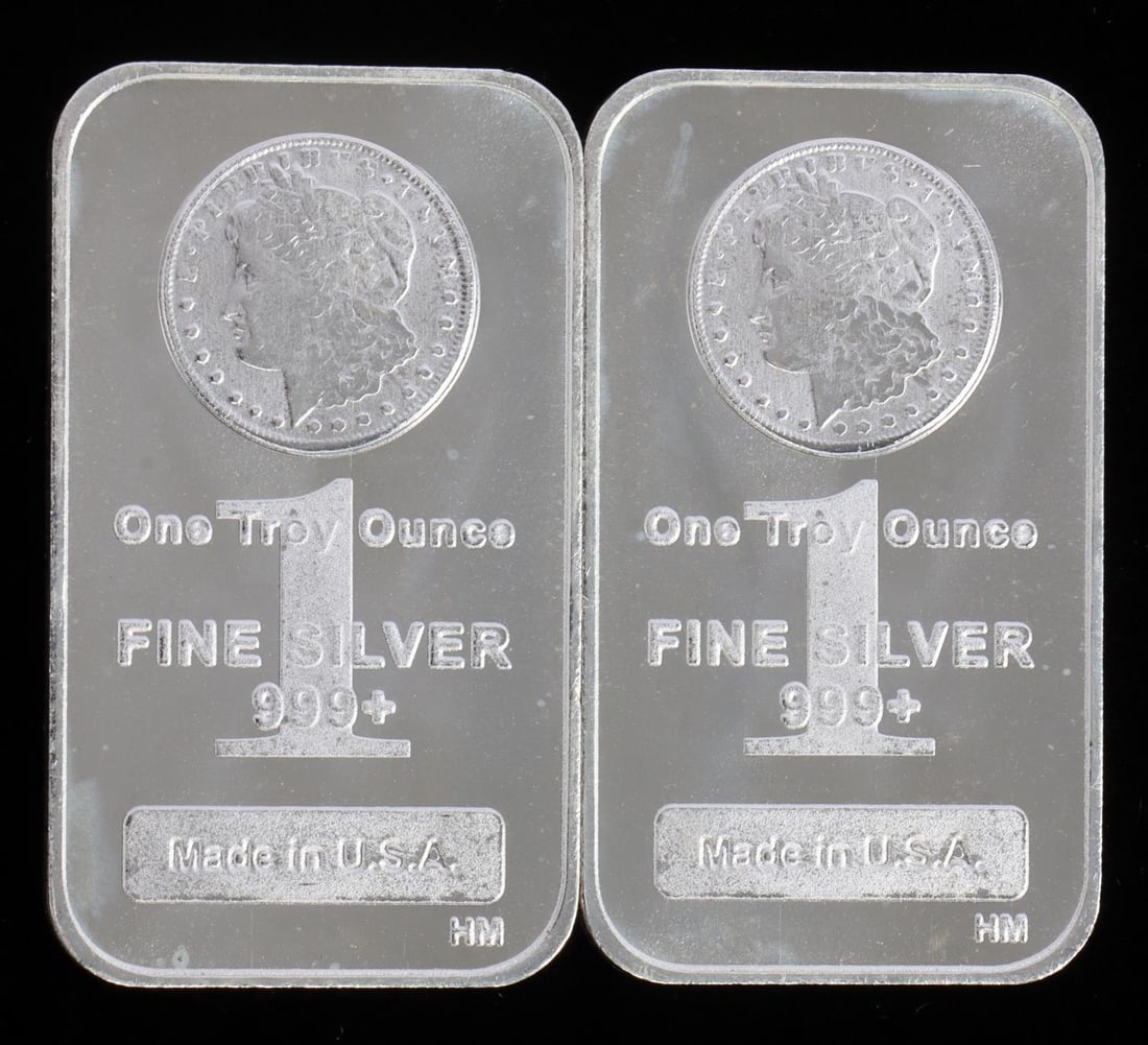 2 ONE TROY OUNCE .999 SILVER MORGAN BULLION BARS: .999 fine silver bars with Morgan design. Payment: Bidder accounts without an established purchase history must pay via Zelle, money order, cashier's check or wire transfer. Shipping: Affiliated Aucti