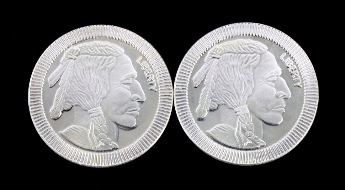 2 ONE TROY OUNCE .999 SILVER INDIAN HEAD ROUNDS (1 of 2)