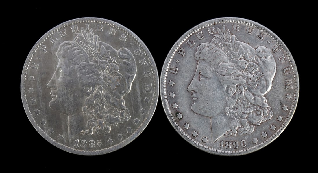 TWO MORGAN SILVER DOLLARS MIXED DATE (1 of 3)