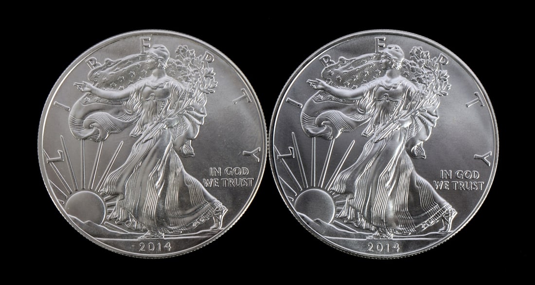 2 ONE TROY OUNCE .999 SILVER EAGLE 2014 (1 of 2)