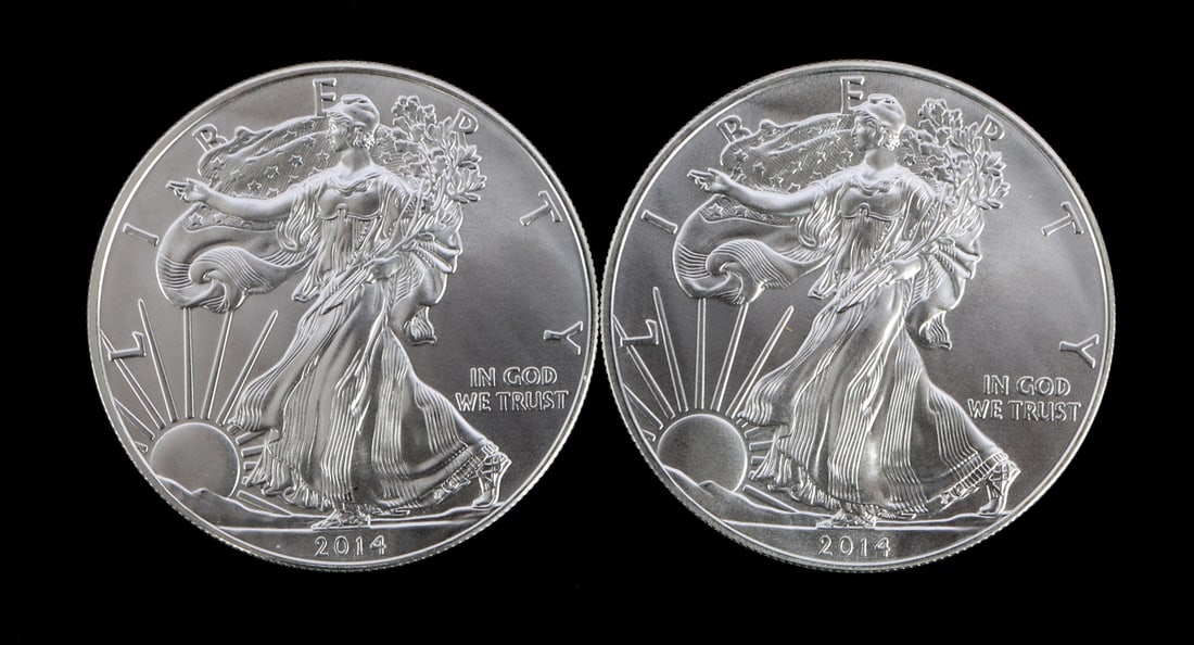 2 ONE TROY OUNCE .999 SILVER EAGLE 2014 (1 of 2)