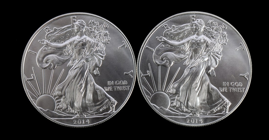 2 ONE TROY OUNCE .999 SILVER EAGLE 2014 (1 of 2)