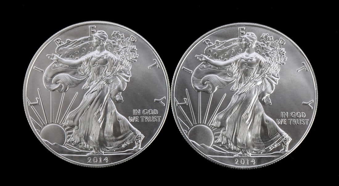 2 ONE TROY OUNCE .999 SILVER EAGLE 2014 (1 of 2)