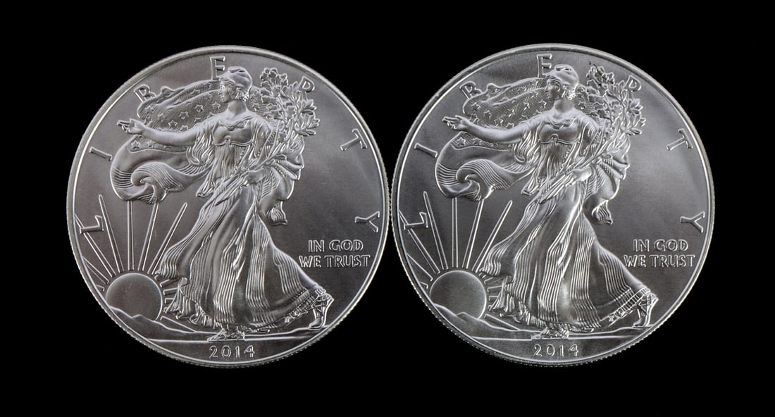 2 ONE TROY OUNCE .999 SILVER EAGLE 2014 (1 of 2)
