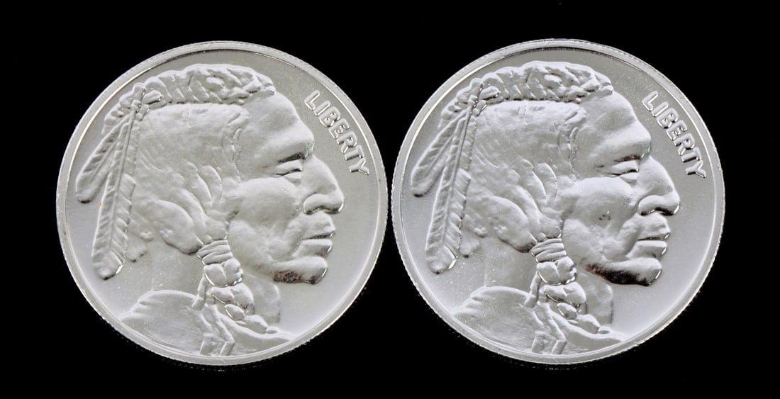 2 ONE TROY OUNCE .999 SILVER INDIAN HEAD ROUNDS (1 of 2)