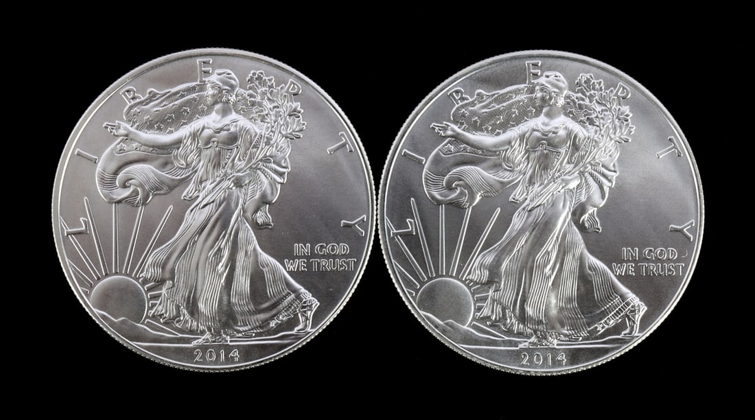 2 ONE TROY OUNCE .999 SILVER EAGLE 2014 (1 of 2)