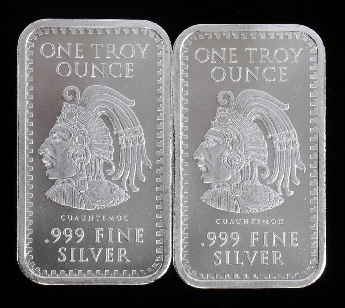2 ONE TROY OUNCE .999 SILVER AZTEC BULLION BARS: .999 fine silver bars with Aztec design. Payment: Bidder accounts without an established purchase history must pay via Zelle, money order, cashier's check or wire transfer. Shipping: Affiliated Auctio