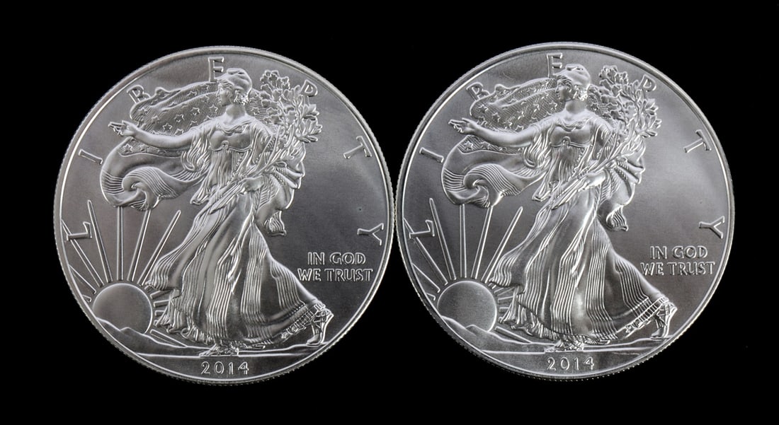 2 ONE TROY OUNCE .999 SILVER EAGLE 2014 (1 of 2)