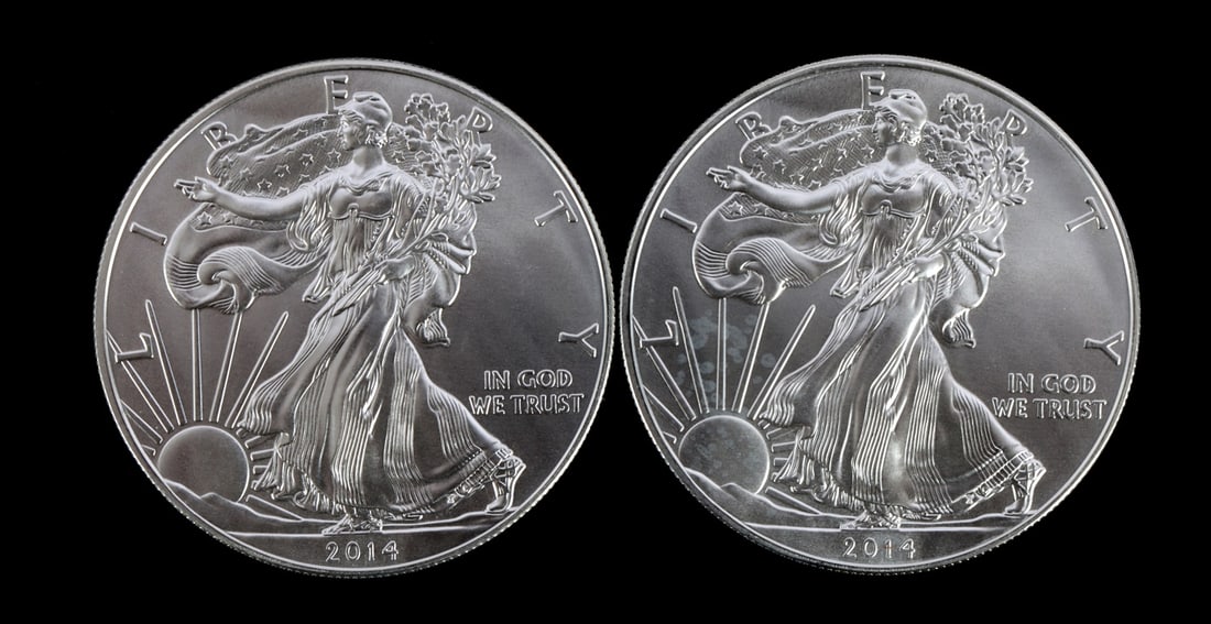 2 ONE TROY OUNCE .999 SILVER EAGLE 2014 (1 of 2)