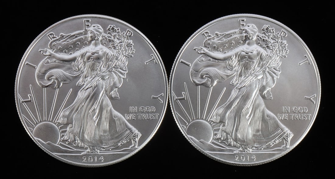 2 ONE TROY OUNCE .999 SILVER EAGLE 2014 (1 of 2)