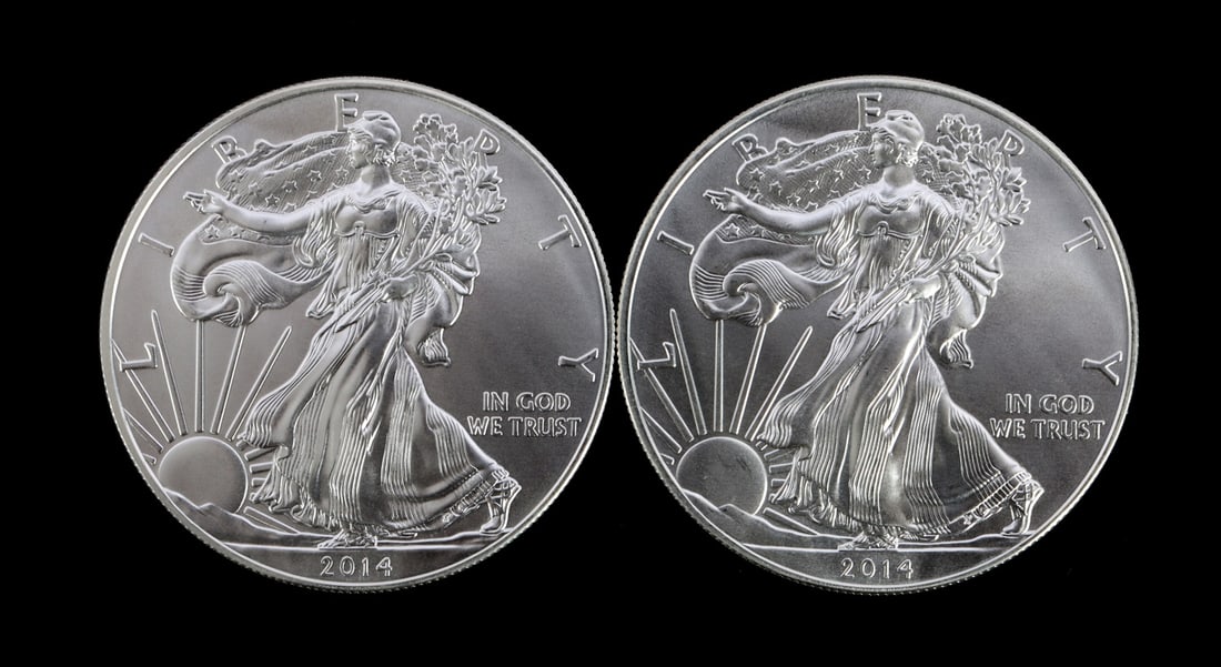 2 ONE TROY OUNCE .999 SILVER EAGLE 2014 (1 of 2)