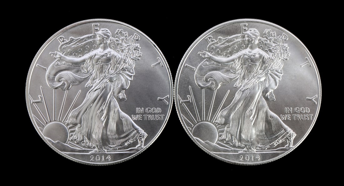 2 ONE TROY OUNCE .999 SILVER EAGLE 2014 (1 of 2)