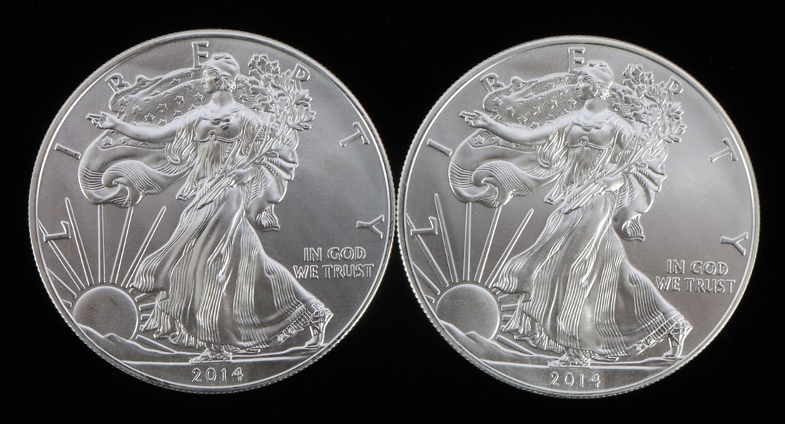 2 ONE TROY OUNCE .999 SILVER EAGLE 2014 (1 of 2)