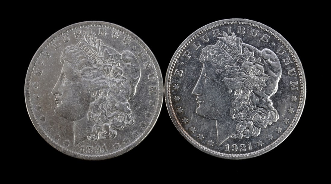 TWO MORGAN SILVER DOLLARS MIXED DATE (1 of 3)