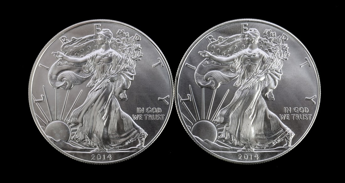2 ONE TROY OUNCE .999 SILVER EAGLE 2014 (1 of 2)