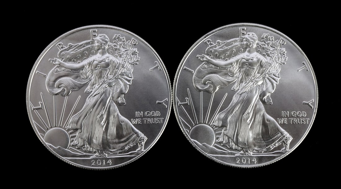 2 ONE TROY OUNCE .999 SILVER EAGLE 2014 (1 of 2)