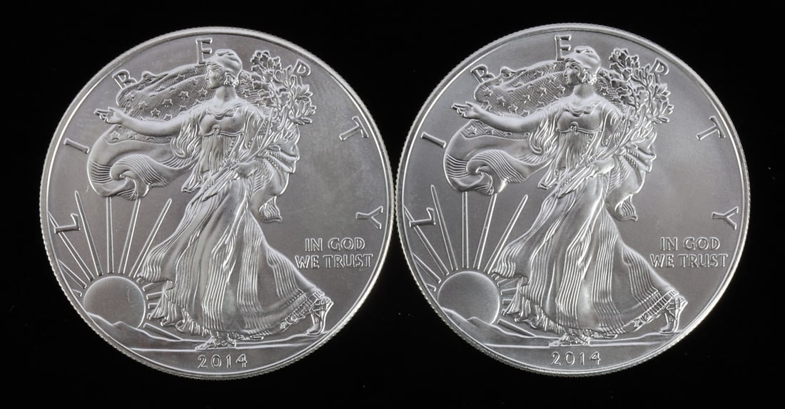 2 ONE TROY OUNCE .999 SILVER EAGLE 2014 (1 of 2)