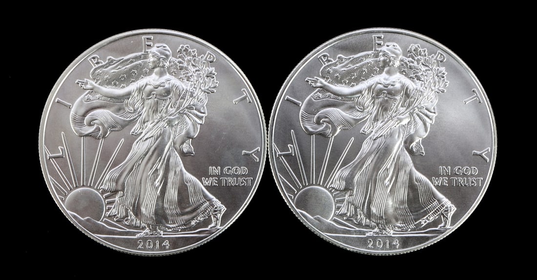 2 ONE TROY OUNCE .999 SILVER EAGLE 2014 (1 of 2)