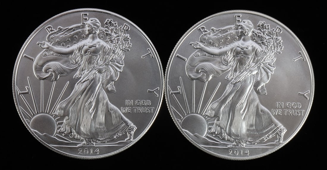 2 ONE TROY OUNCE .999 SILVER EAGLE 2014 (1 of 2)