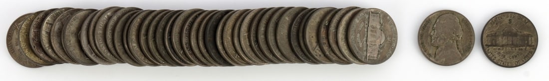 ONE TUBE OF 40% SILVER WAR NICKELS (1 of 2)