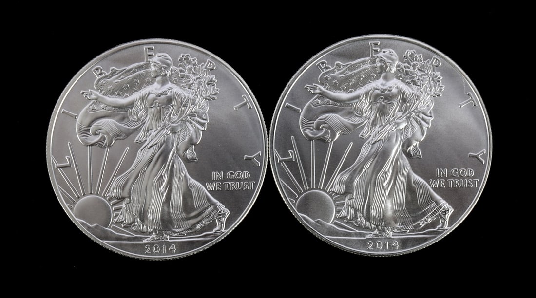 2 ONE TROY OUNCE .999 SILVER EAGLE 2014 (1 of 2)