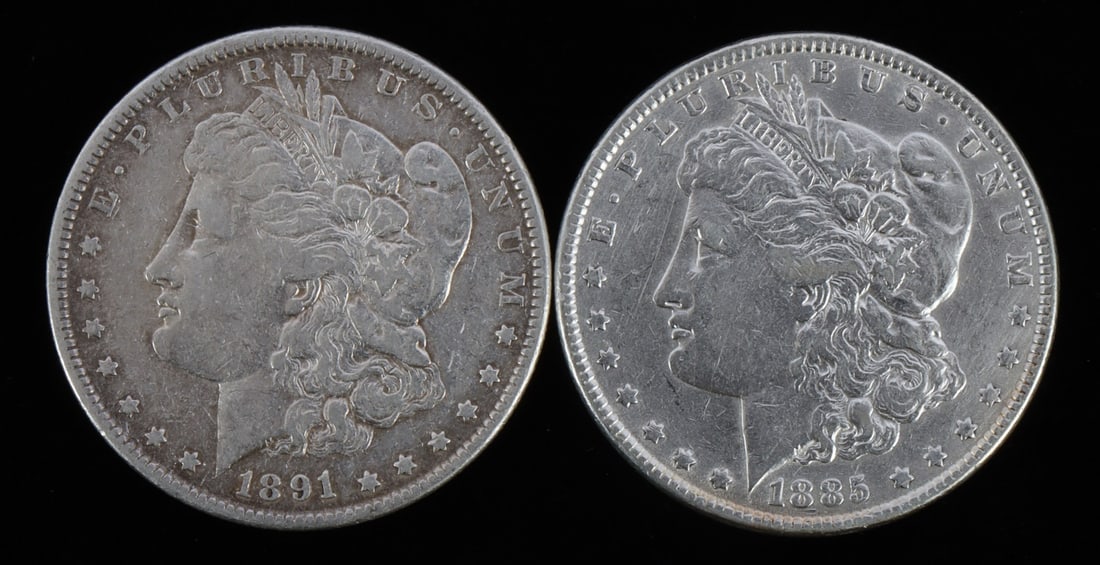 TWO MORGAN SILVER DOLLARS MIXED DATE (1 of 3)