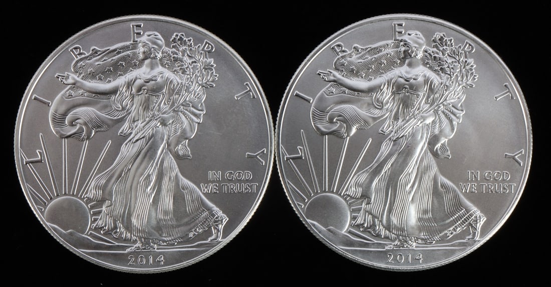 2 ONE TROY OUNCE .999 SILVER EAGLE 2014 (1 of 2)