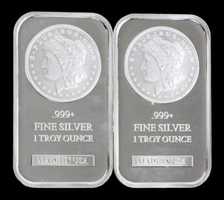 TWO 1 OZT .999 SILVER BULLION BAR MORGAN