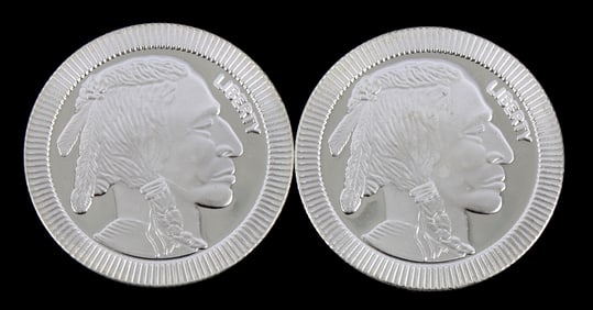 TWO 1 OZT .999 SILVER ROUNDS INDIAN HEAD & BUFFALO