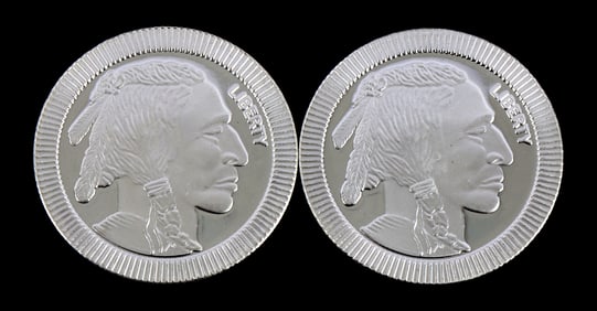 TWO 1 OZT .999 SILVER ROUNDS INDIAN HEAD & BUFFALO