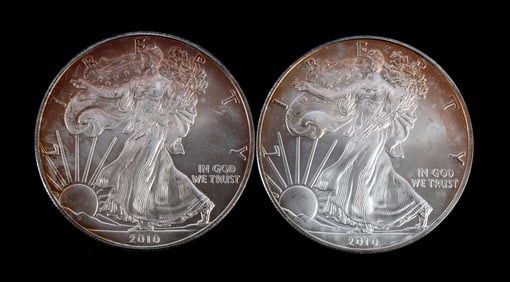 2 ONE OUNCE SILVER AMERICAN EAGLES 2010