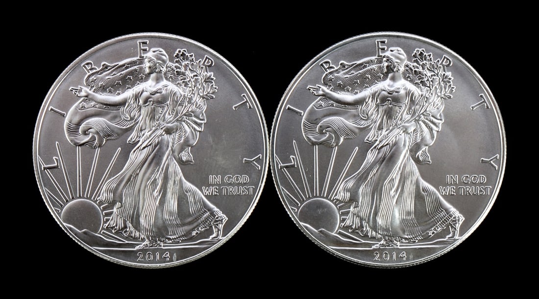 2 ONE TROY OUNCE .999 SILVER EAGLE 2014 (1 of 2)