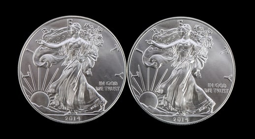 2 ONE TROY OUNCE .999 SILVER EAGLE 2014