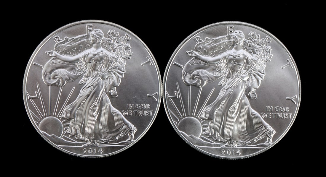2 ONE TROY OUNCE .999 SILVER EAGLE 2014 (1 of 2)