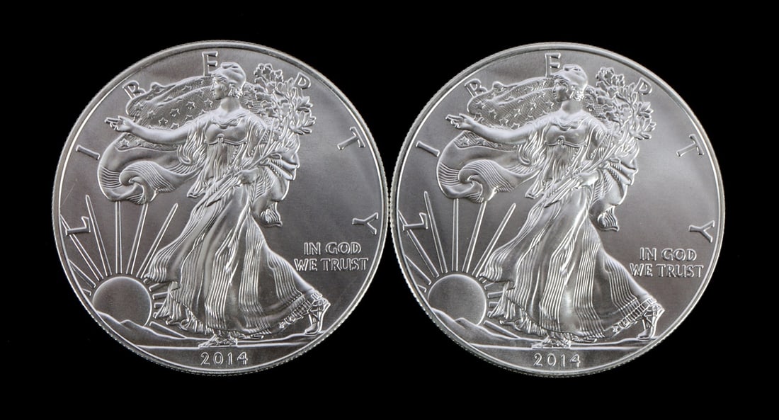 2 ONE TROY OUNCE .999 SILVER EAGLE 2014 (1 of 2)