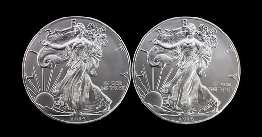 2 ONE TROY OUNCE .999 SILVER EAGLE 2014