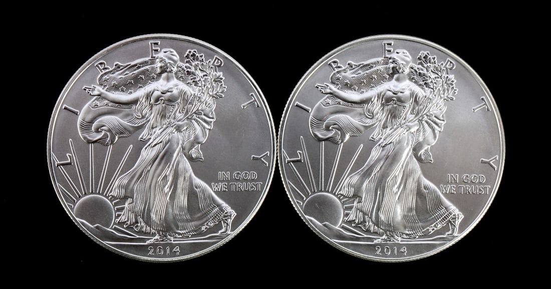 2 ONE TROY OUNCE .999 SILVER EAGLE 2014 (1 of 2)