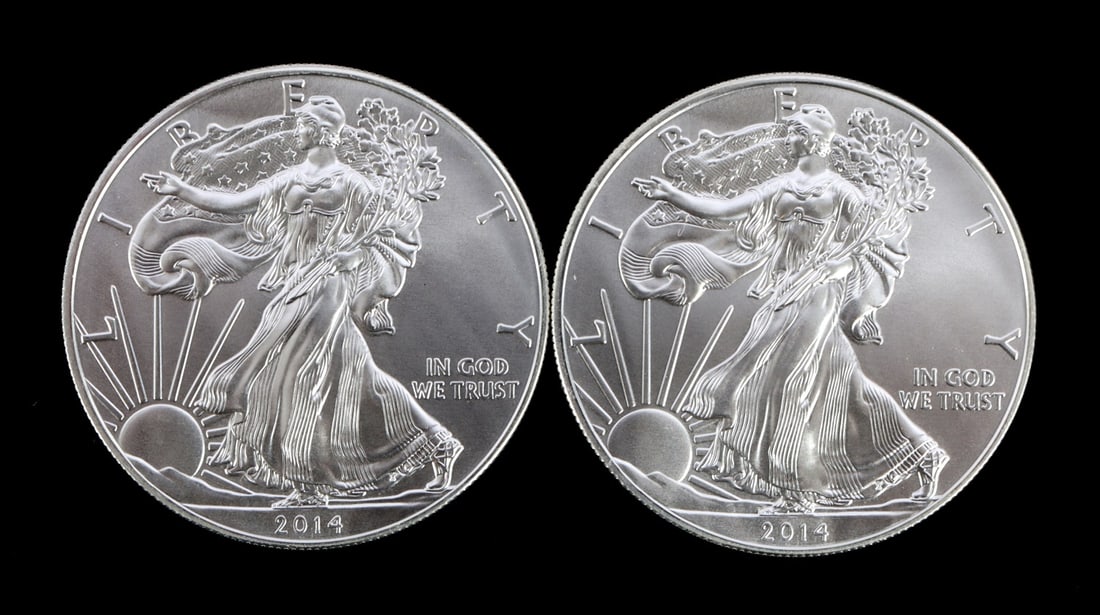 2 ONE TROY OUNCE .999 SILVER EAGLE 2014 (1 of 2)