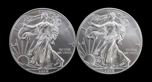 2 ONE TROY OUNCE .999 SILVER EAGLE 2014