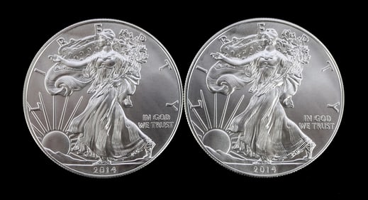 2 ONE TROY OUNCE .999 SILVER EAGLE 2014