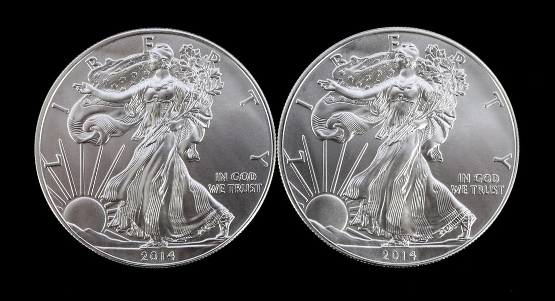 2 ONE TROY OUNCE .999 SILVER EAGLE 2014 (1 of 2)