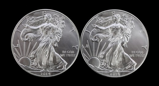 2 ONE TROY OUNCE .999 SILVER EAGLE 2014