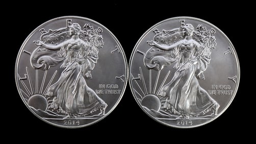 2 ONE TROY OUNCE .999 SILVER EAGLE 2014