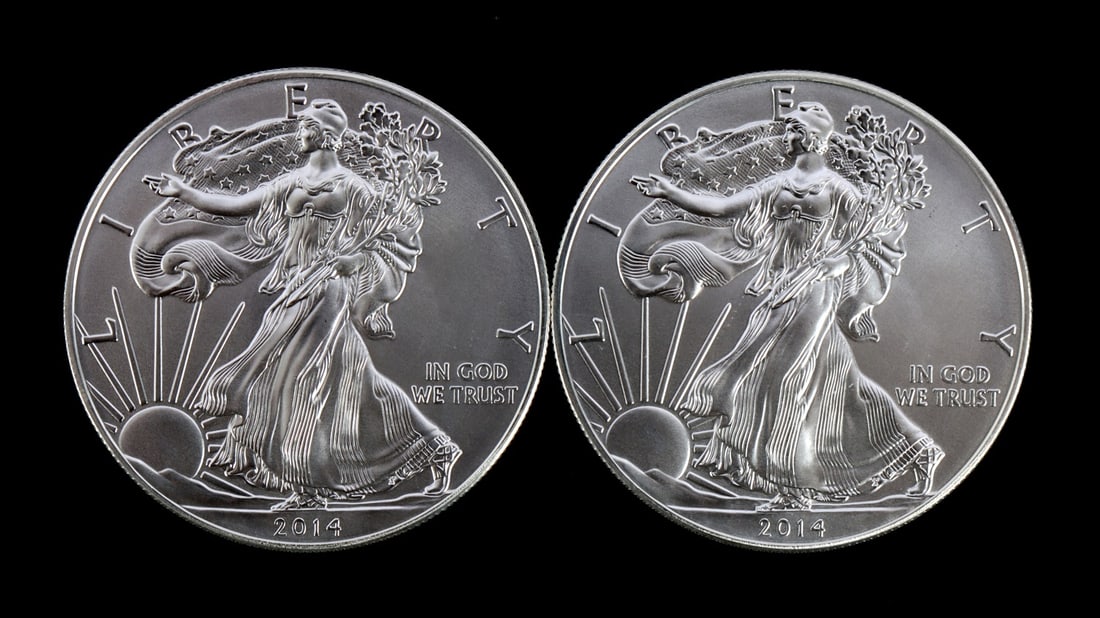 2 ONE TROY OUNCE .999 SILVER EAGLE 2014 (1 of 2)