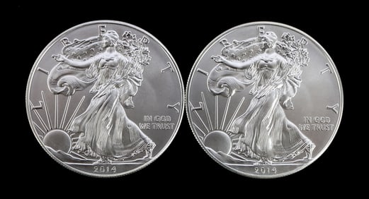 2 ONE TROY OUNCE .999 SILVER EAGLE 2014