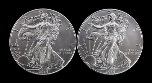 2 ONE TROY OUNCE .999 SILVER EAGLE 2014