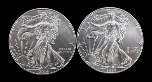 2 ONE TROY OUNCE .999 SILVER EAGLE 2014