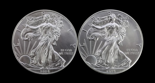2 ONE TROY OUNCE .999 SILVER EAGLE 2014