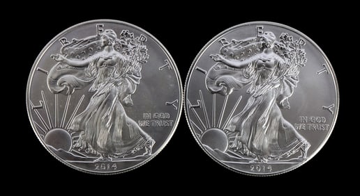 2 ONE TROY OUNCE .999 SILVER EAGLE 2014